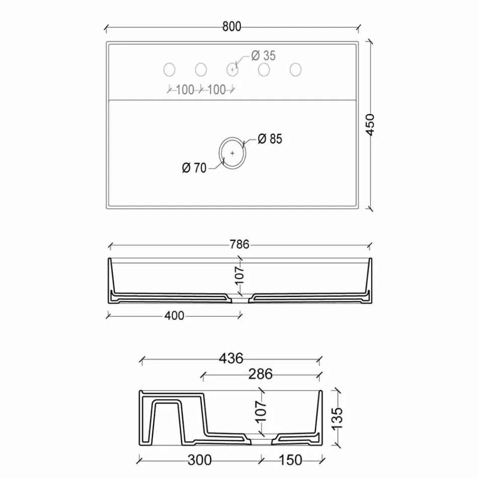 Design moderno suspenso lavatório cerâmico Sol 80x45 cm, fabricado na Itália Viadurini