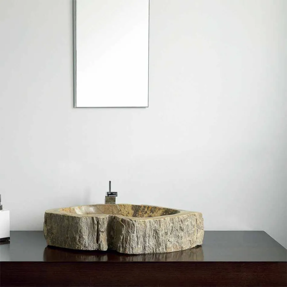 Lavatório de apoio de madeira fóssil Goa Viadurini