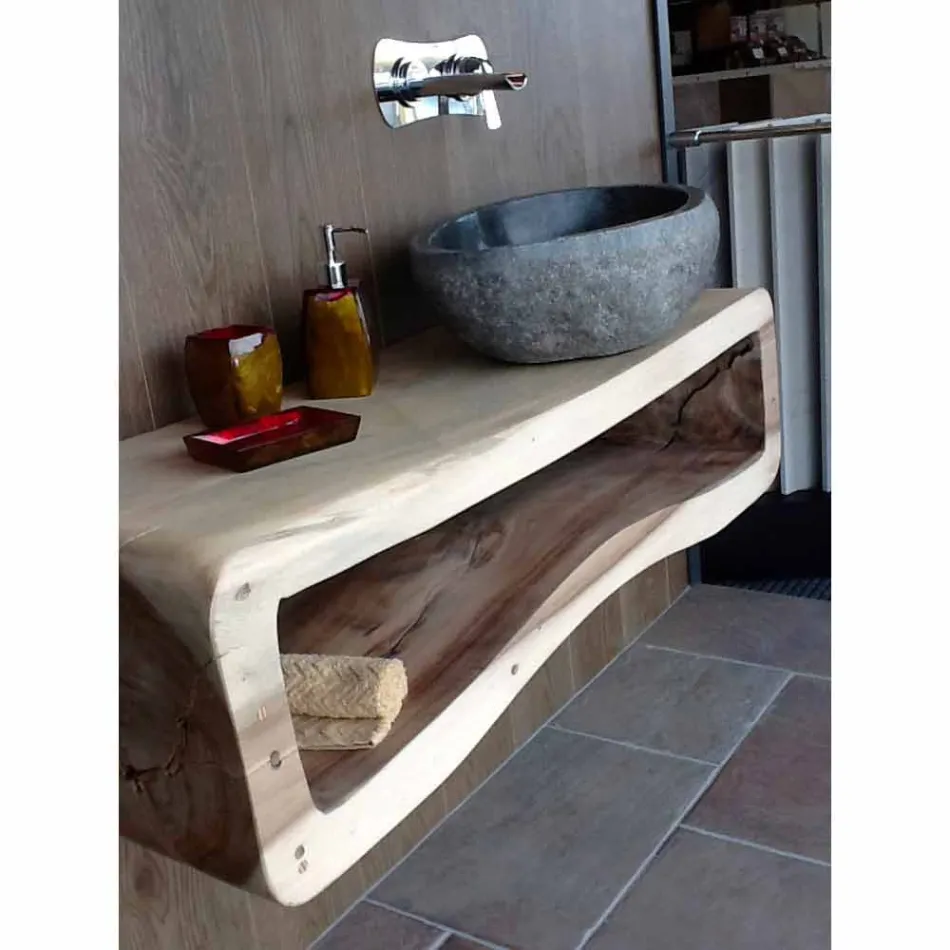 Lavatório de bancada feito à mão em Pietra di Fiume - Aurea Viadurini