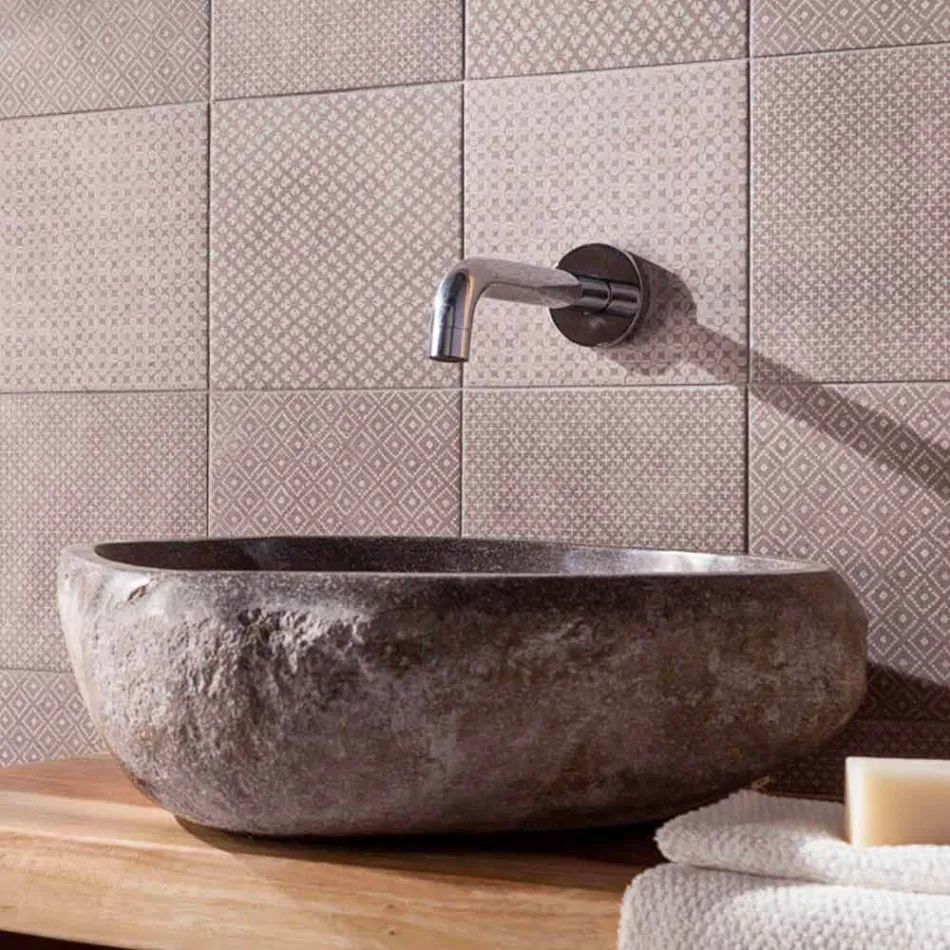 Lavatório de bancada feito à mão em Pietra di Fiume - Aurea Viadurini