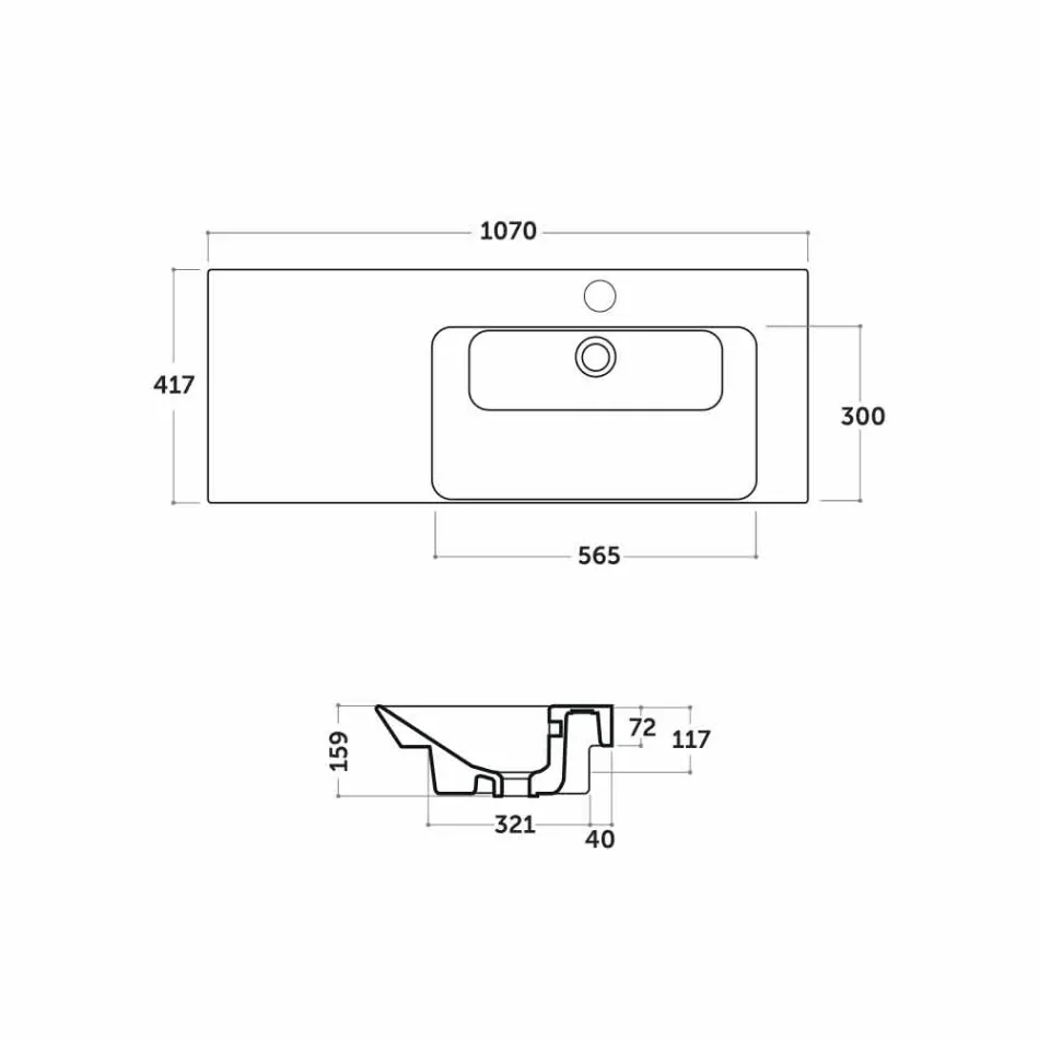 Bancada direita moderna recesso bacia em cerâmica Maida Viadurini