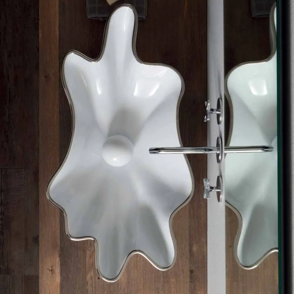 Lavatório de bancada moderna em cerâmica branca feita na Itália Rayan Viadurini