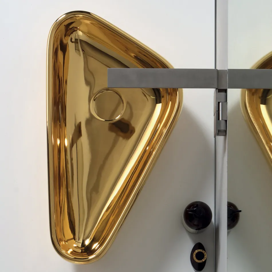 Lavatório de bancada moderno em cerâmica dourada fabricado na Itália Sofia Viadurini