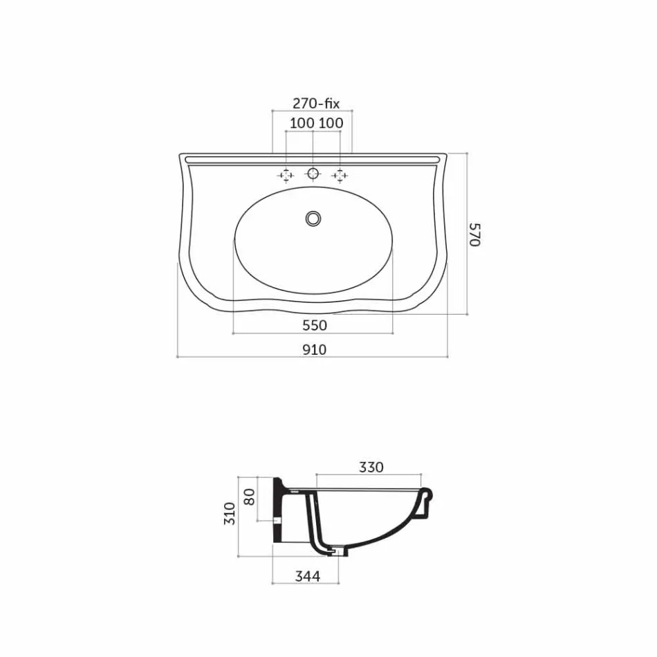 Lavatório de parede moderno com ou sem pernas, L90 cm em Avise Ceramic Viadurini