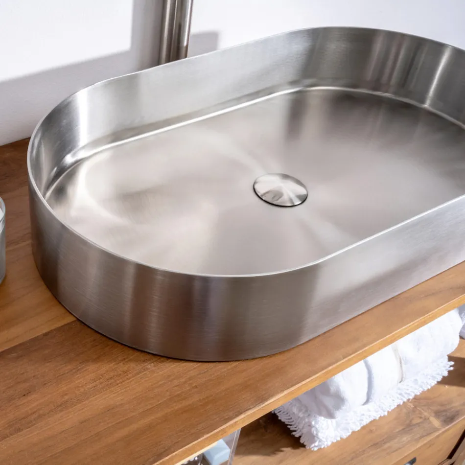 Lavatório de Apoio Oval em Aço Inox em Diferentes Acabamentos - Anêmona Viadurini