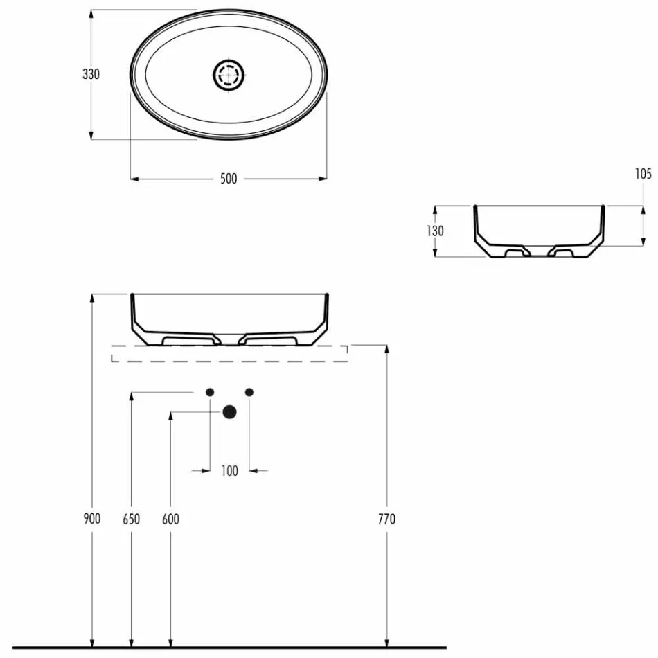 Lavatório de cerâmica de bancada oval feito na Itália, Yoel Viadurini
