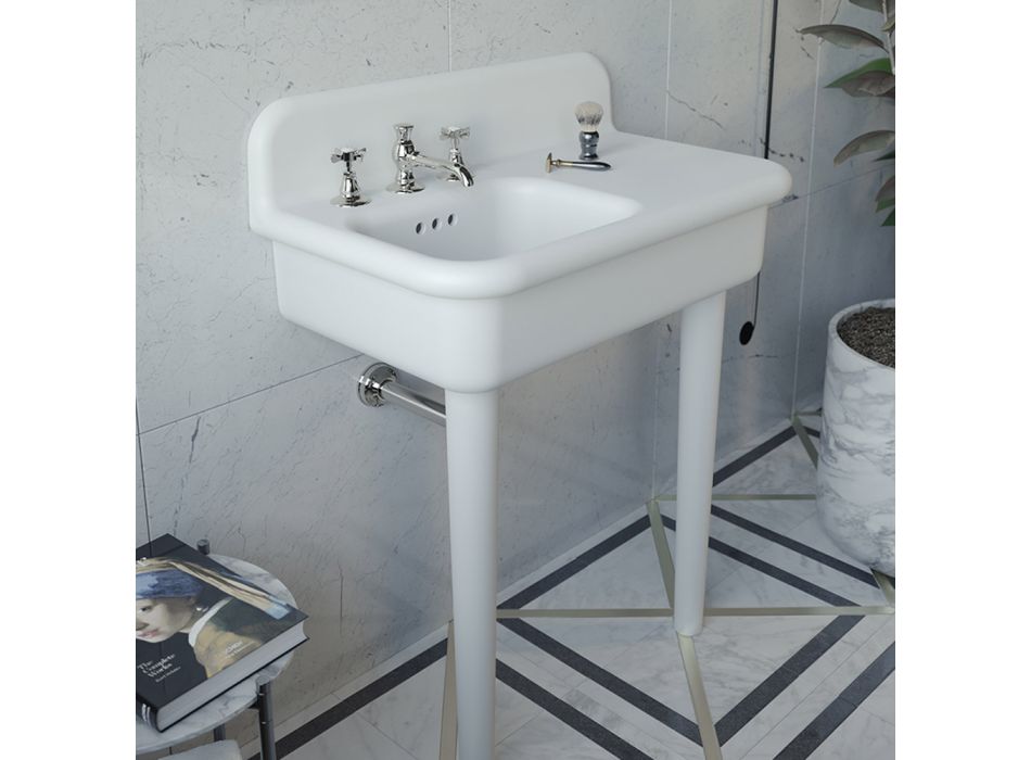 Lavatório de banheiro assimétrico de cerâmica com apoio para objetos - Giusy Viadurini