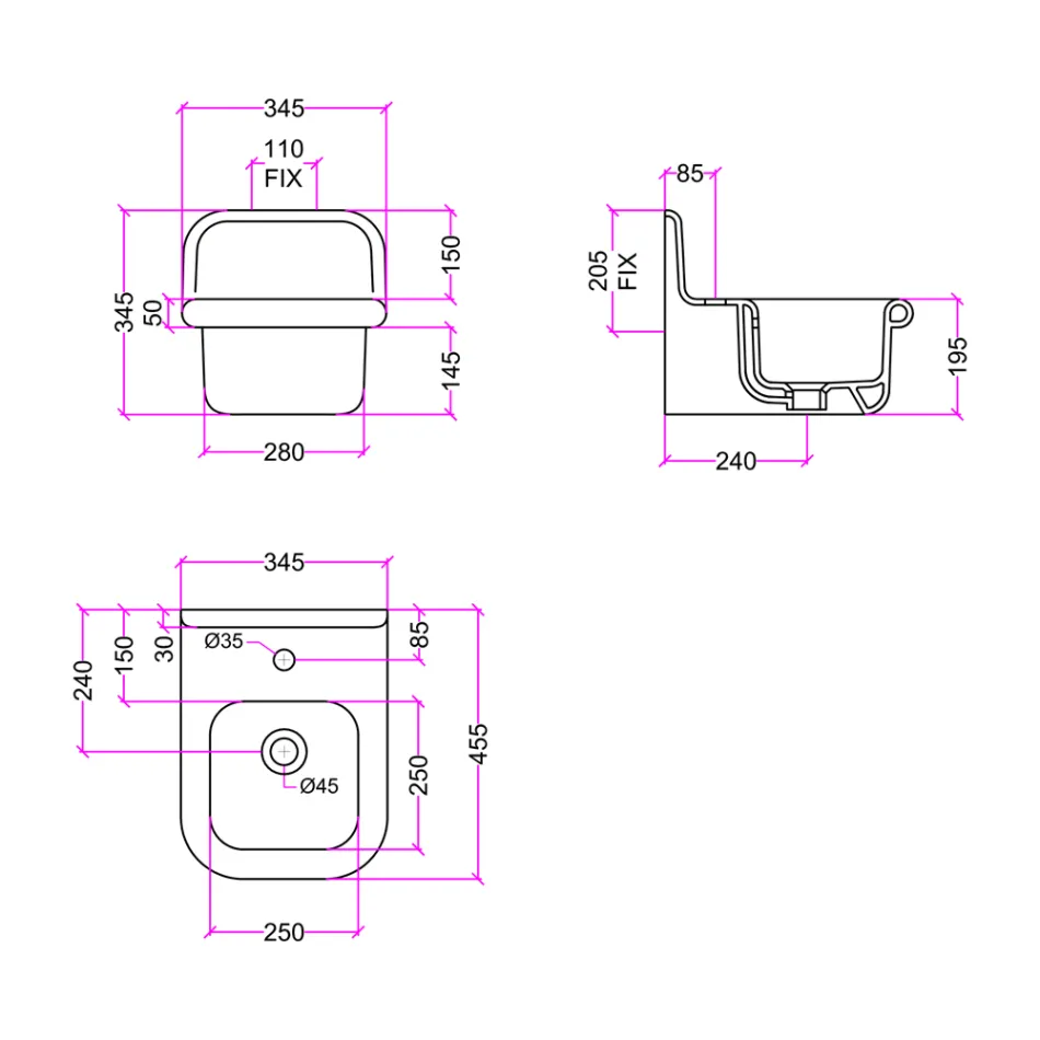 Lavatório retangular suspenso de cerâmica para banheiro - Elodie Viadurini