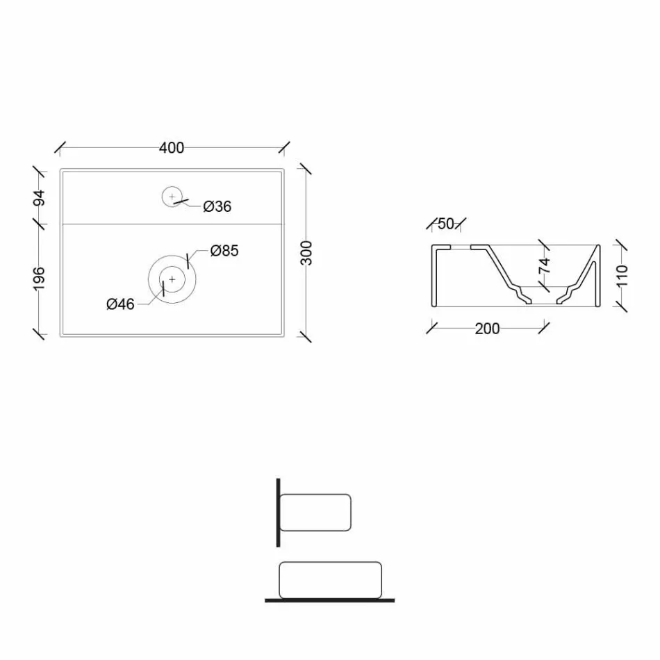 Lavatório de cerâmica quadrado ou retangular de design moderno fabricado na Itália - ato Viadurini