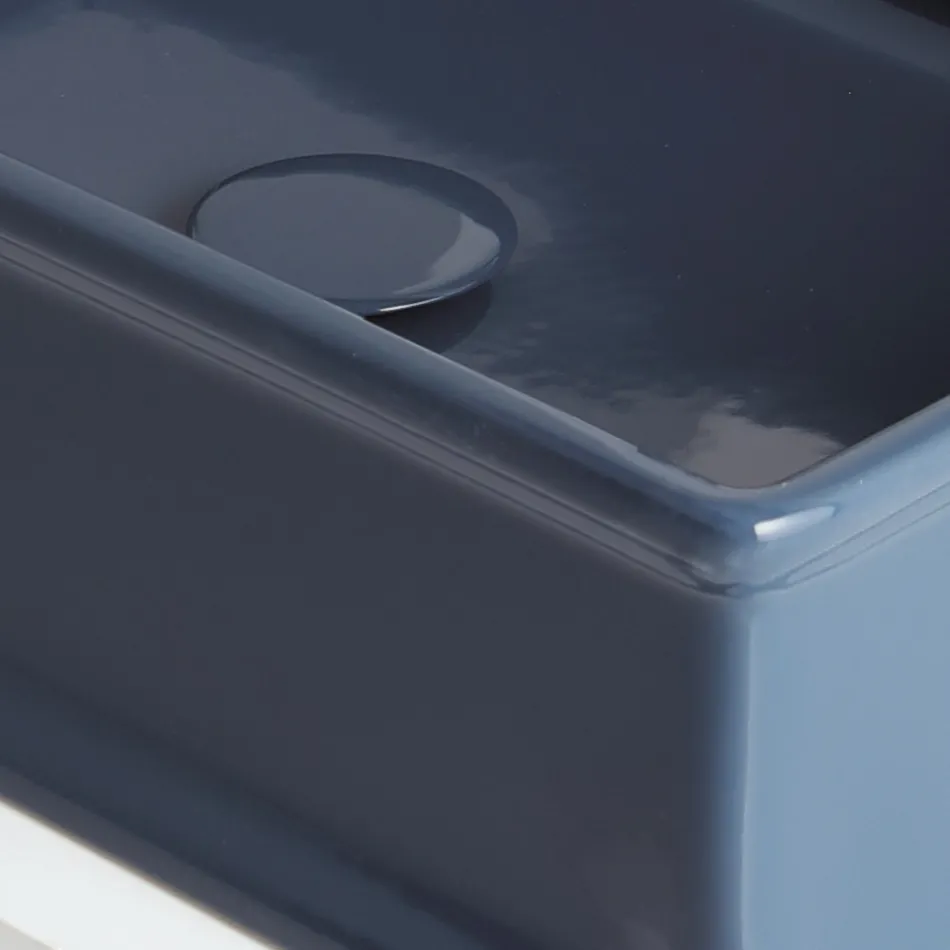 Lavatório Retangular de Bancada em Cerâmica Polida Made in Italy - Debora Viadurini