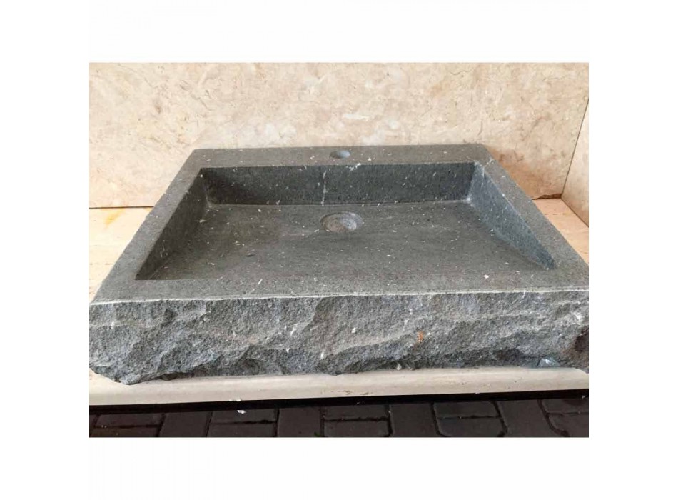 Nisa lavatório retangular lavado à mão em pedra andesito Viadurini