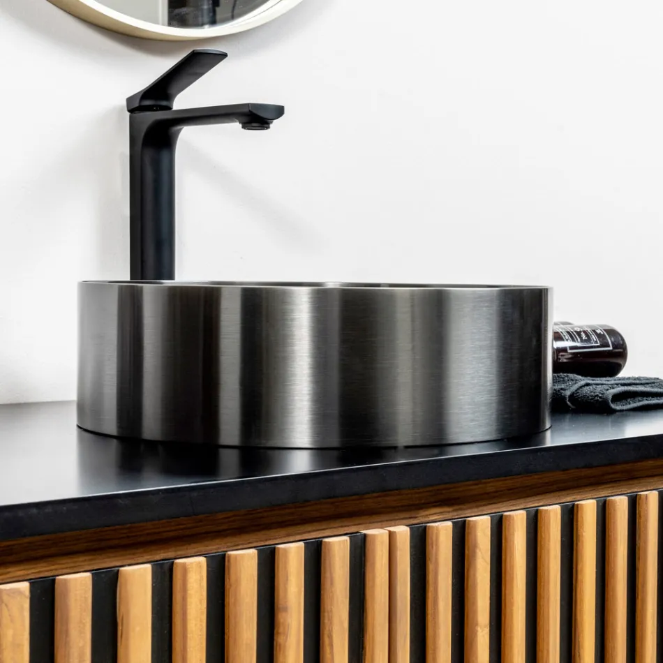 Lavatório redondo de apoio em aço inox em diversos acabamentos - Fiordaliso Viadurini