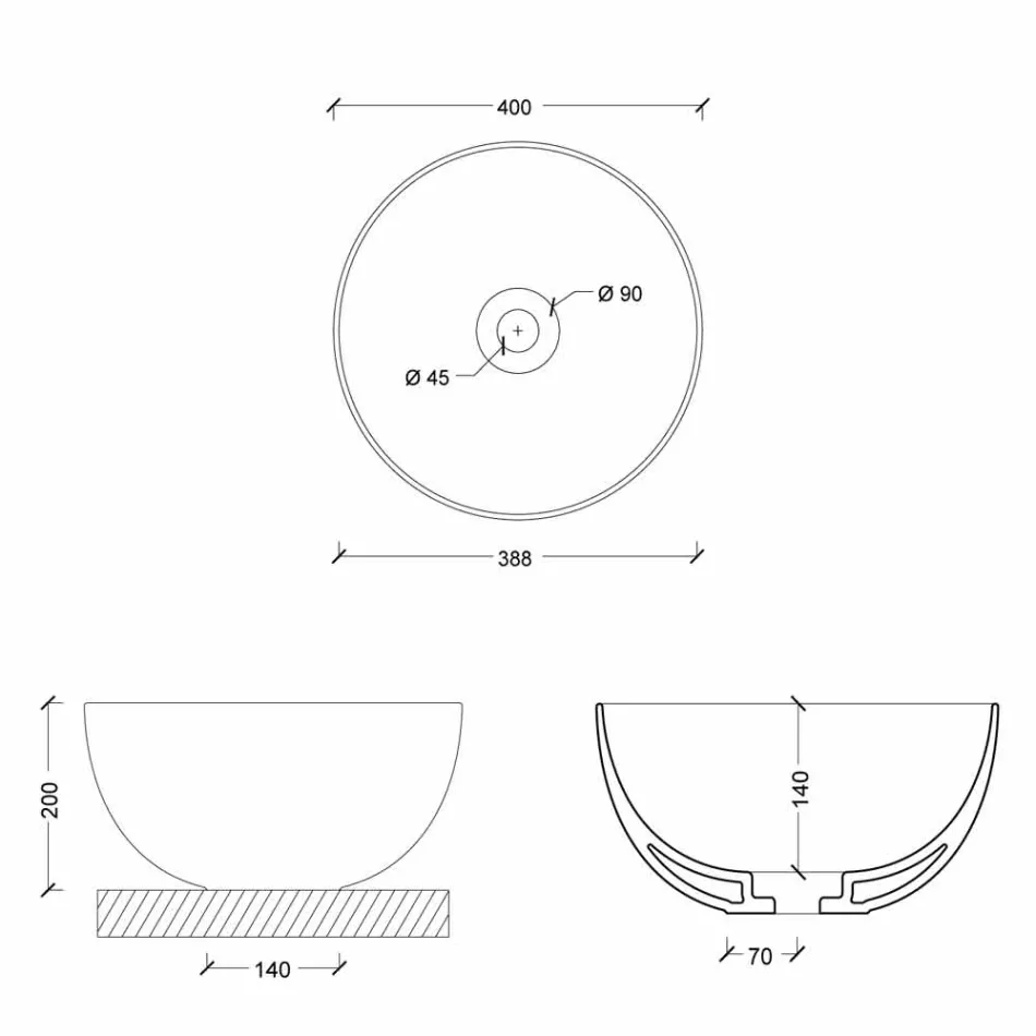 Design moderno redondo lavatório de cerâmica de bancada Star redondo 40 cm Viadurini
