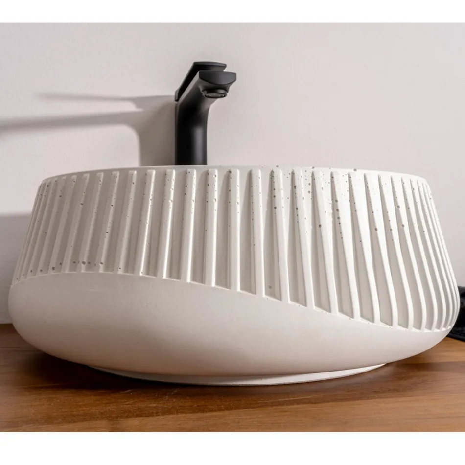 Lavatório de Apoio Redondo em Cimento e Resina - Ibisco Viadurini