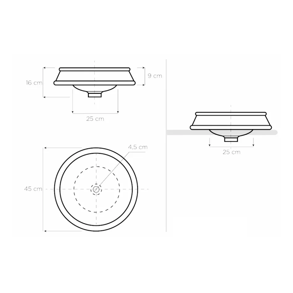 Lavatório semi-encastrado em diferentes acabamentos em Fire Clay Made in Italy - Erasmo Viadurini
