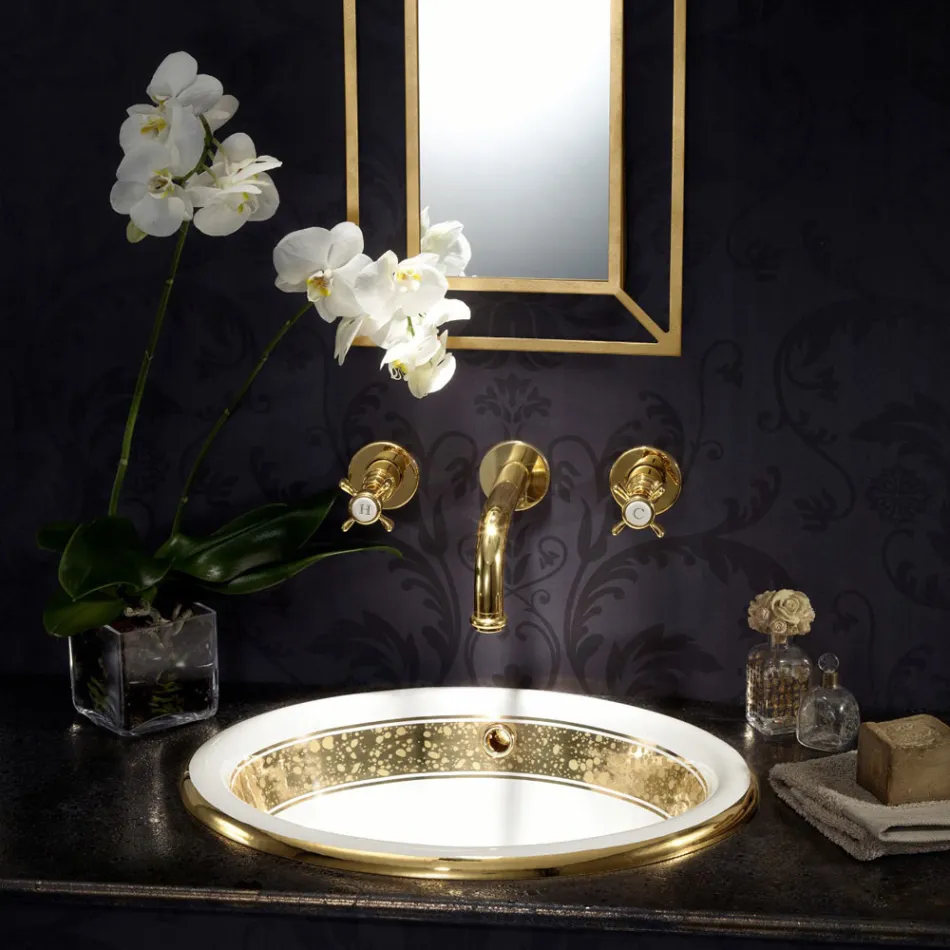 Lavatório semi-encastrado em Fire Clay com faixa em diversos acabamentos - Botticino Viadurini