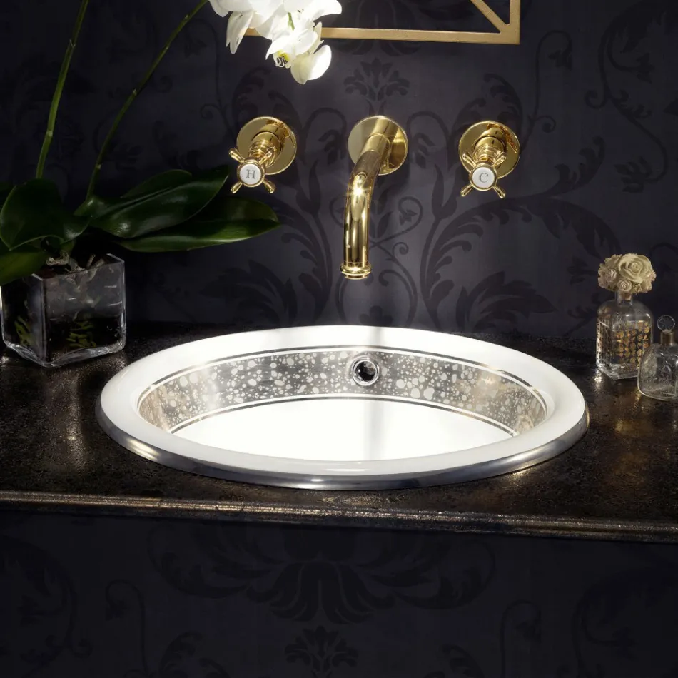 Lavatório semi-encastrado em Fire Clay com faixa em diversos acabamentos - Botticino Viadurini