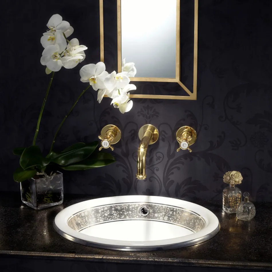 Lavatório semi-encastrado em Fire Clay com faixa em diversos acabamentos - Botticino Viadurini