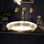 Lavatório semi-encastrado em Fire Clay com faixa em diversos acabamentos - Botticino Viadurini