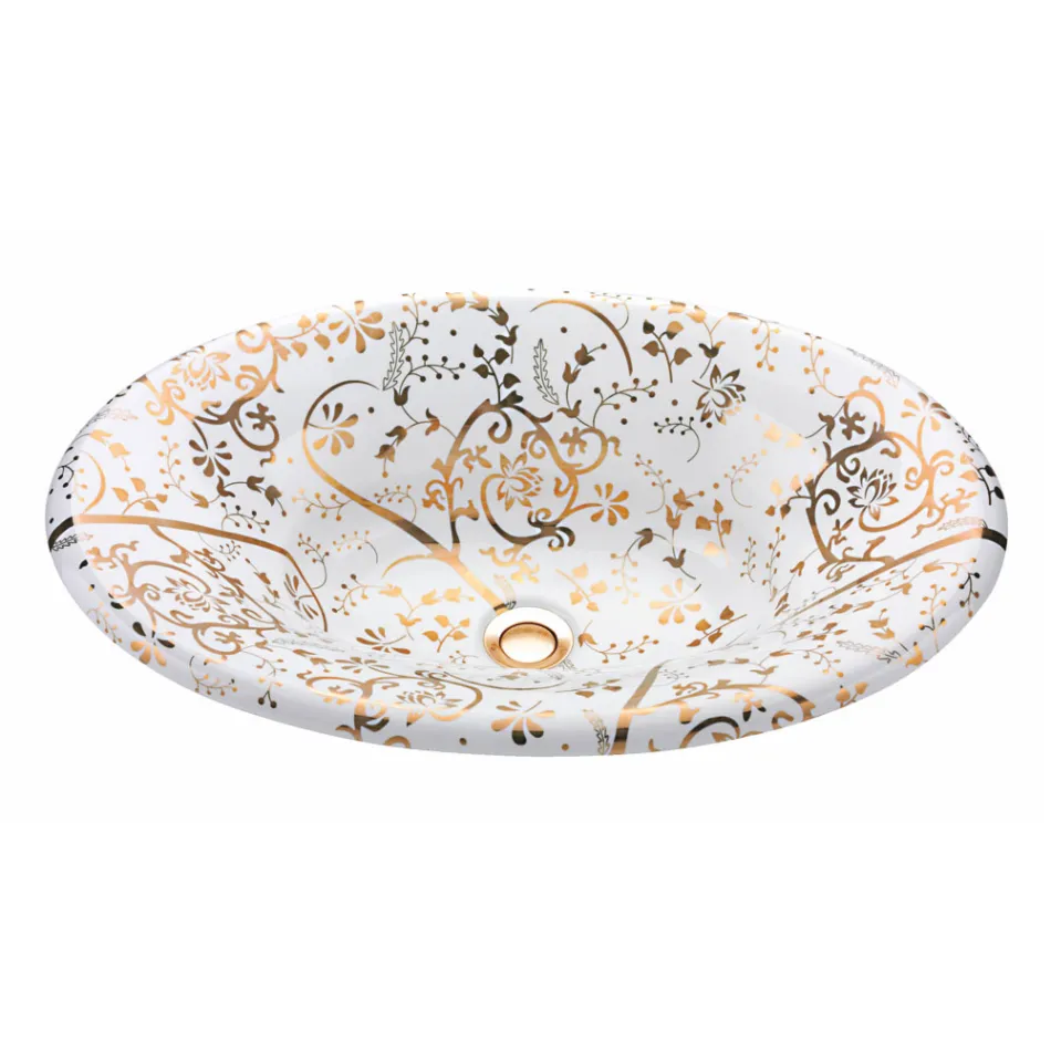 Lavatório semi-encastrado em Fire Clay com Espiral Dourada Made in Italy - Principe Viadurini