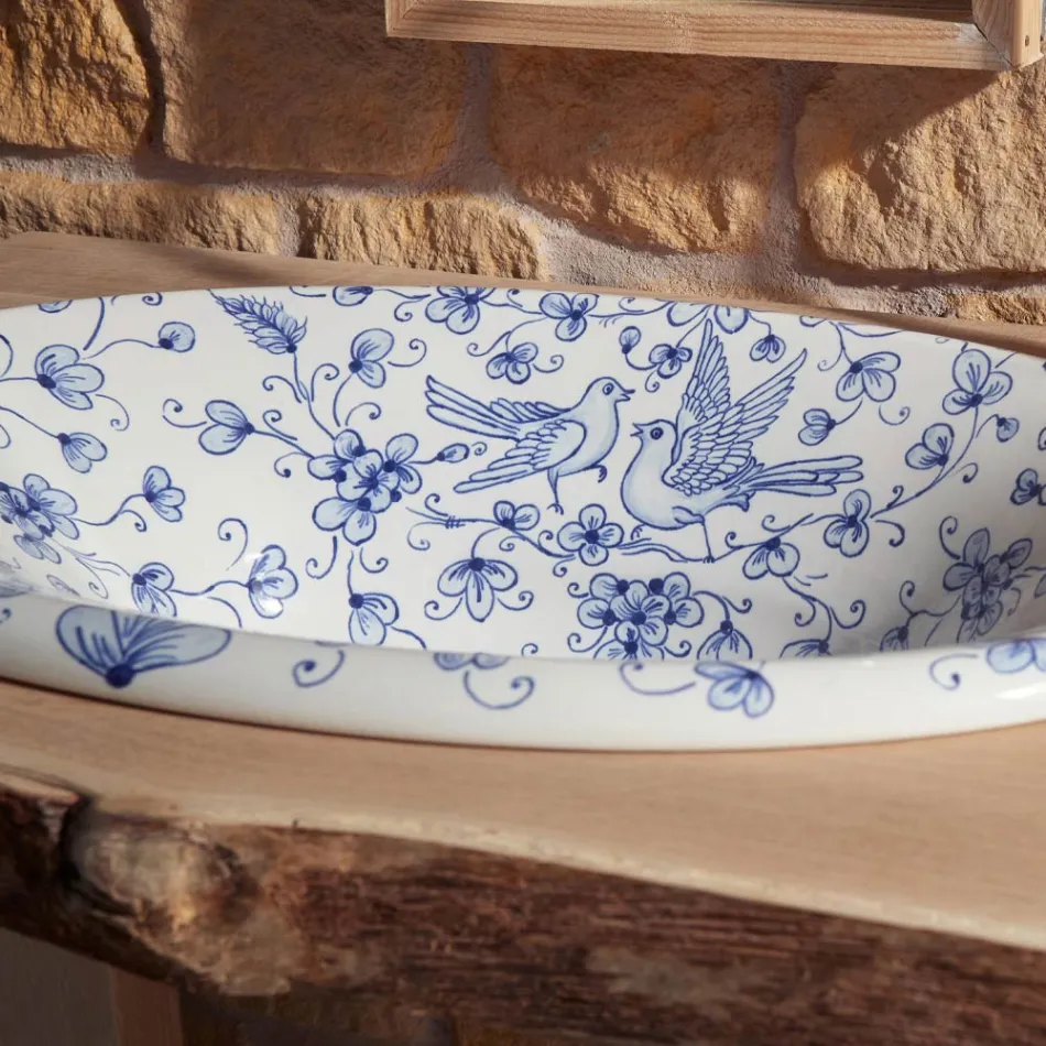 Lavatório semi-encastrado em argila refratária pintada à mão Made in Italy - Principe Viadurini