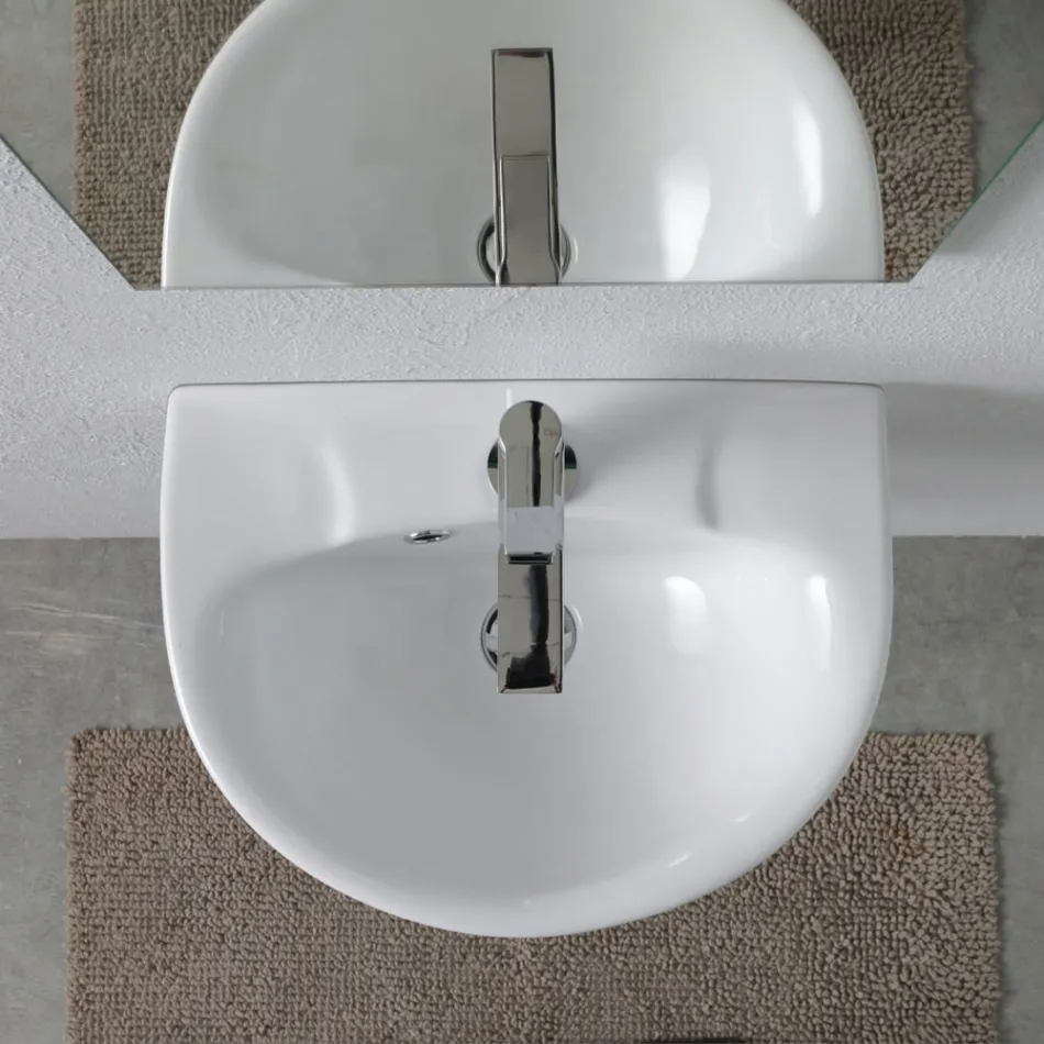 Lavatório de cerâmica branca suspenso com design moderno e elegante - Silica Viadurini