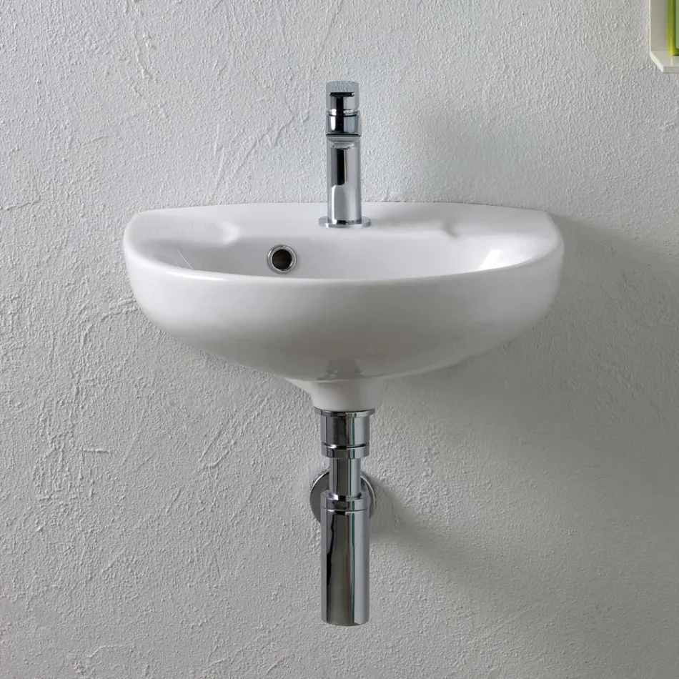 Lavatório de cerâmica branca suspenso com design moderno e elegante - Silica Viadurini
