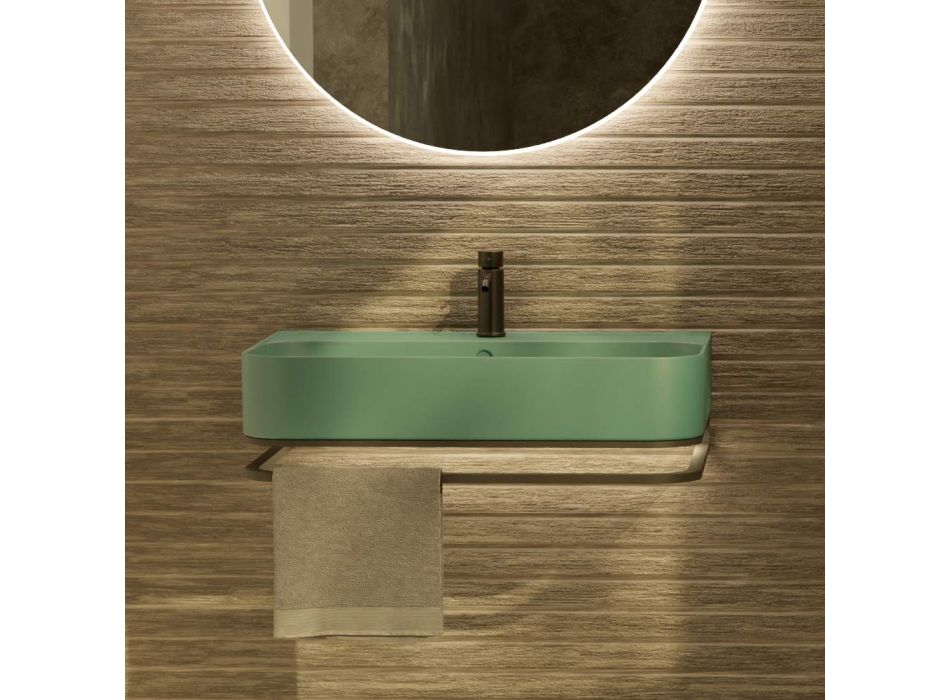 Lavatório suspenso de cerâmica com porta-toalha opcional Made in Italy - Graffa Viadurini