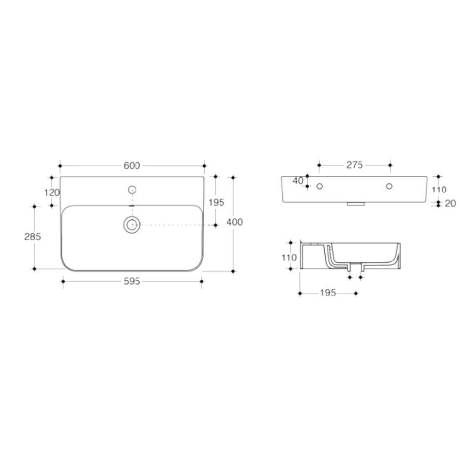 Lavatório suspenso de cerâmica com porta-toalha opcional Made in Italy - Graffa Viadurini