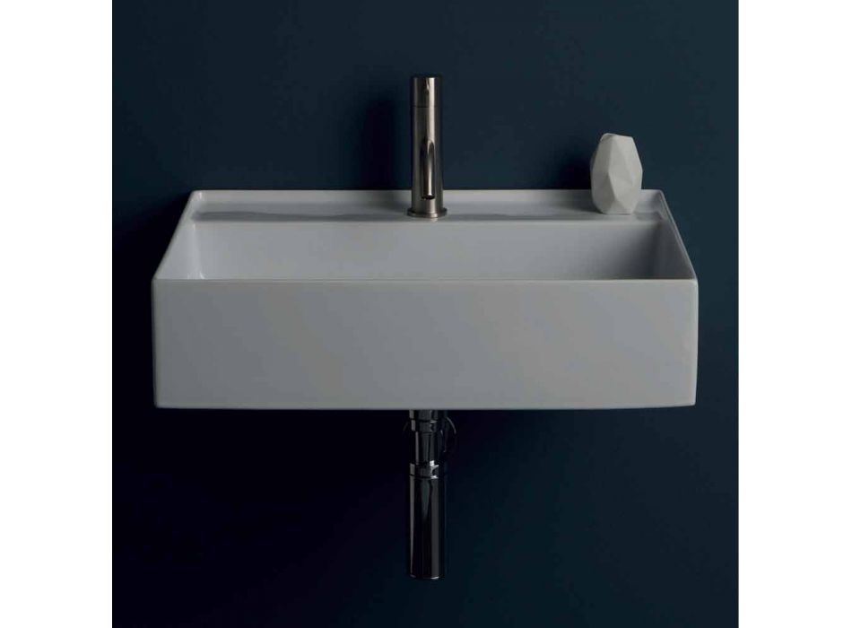 Design moderno suspenso lavatório cerâmico Sol 60x45 cm, fabricado na Itália Viadurini