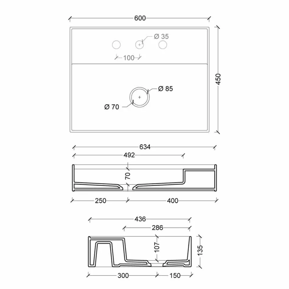 Design moderno suspenso lavatório cerâmico Sol 60x45 cm, fabricado na Itália Viadurini
