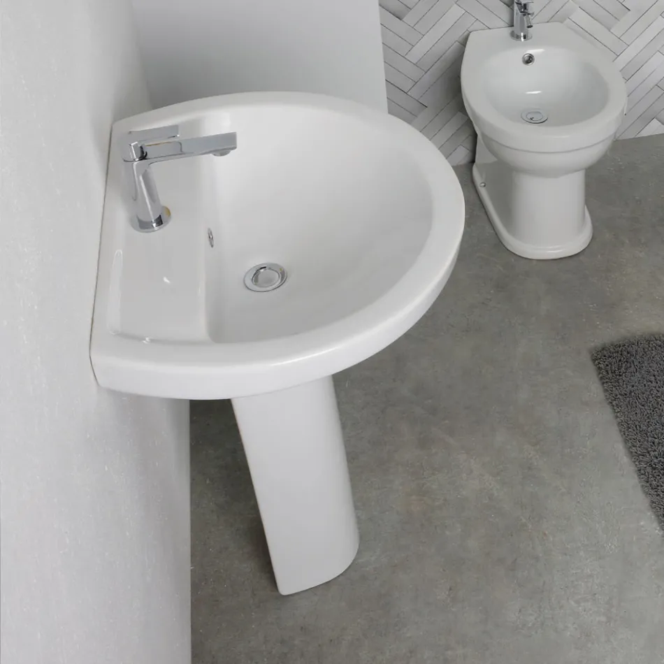 Lavatório de pedestal em cerâmica branca com design moderno e elegante - Sílica Viadurini