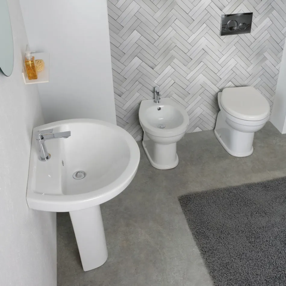 Lavatório de pedestal em cerâmica branca com design moderno e elegante - Sílica Viadurini