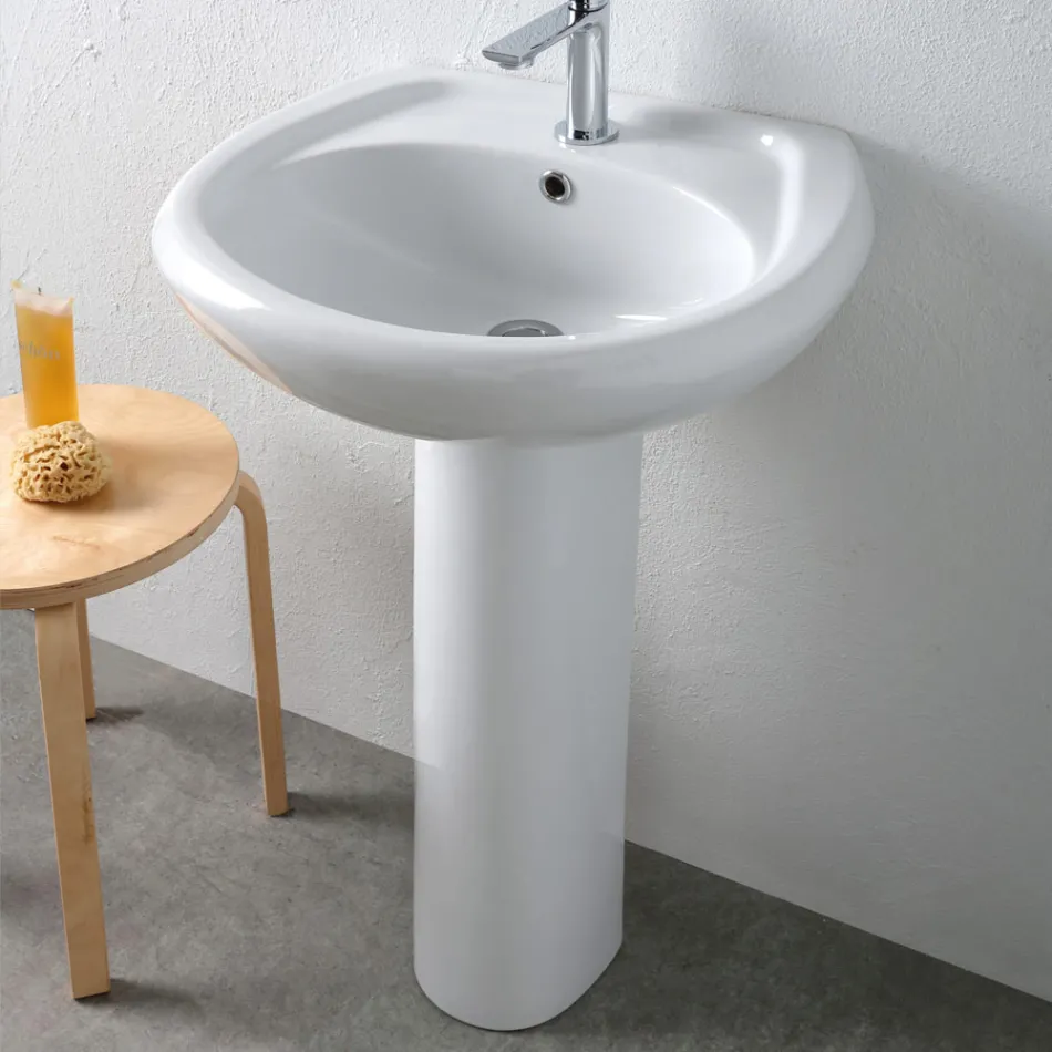 Lavatório de pedestal em cerâmica branca com design moderno e elegante - Sílica Viadurini