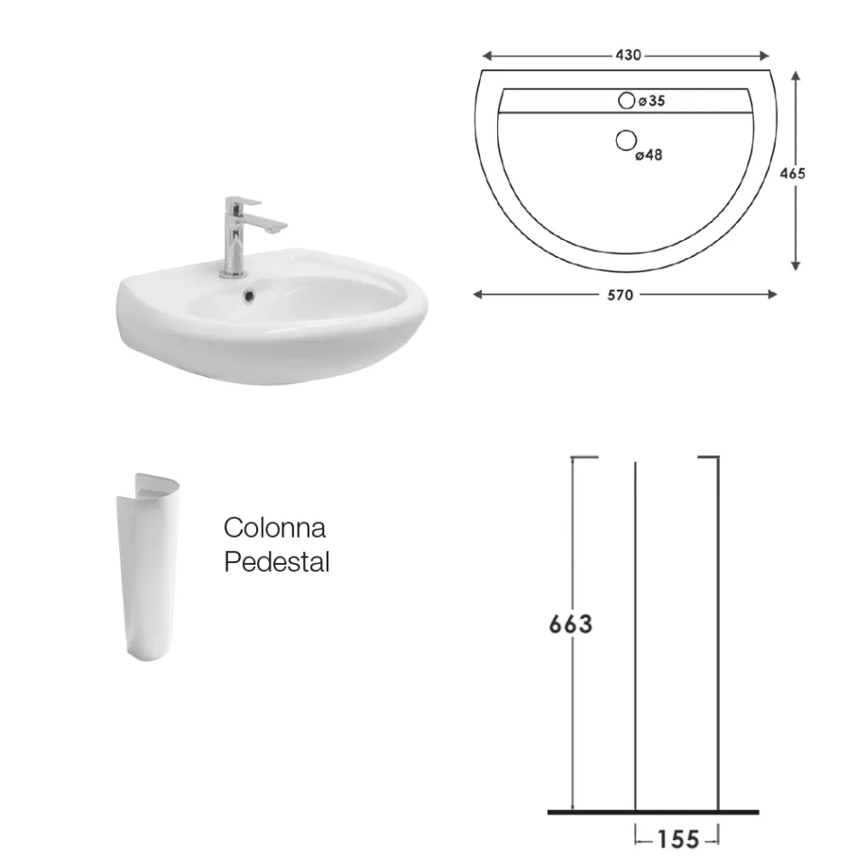 Lavatório de pedestal em cerâmica branca com design moderno e elegante - Sílica Viadurini