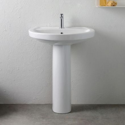 Lavatório de pedestal em cerâmica branca com design moderno e elegante - Sílica Viadurini