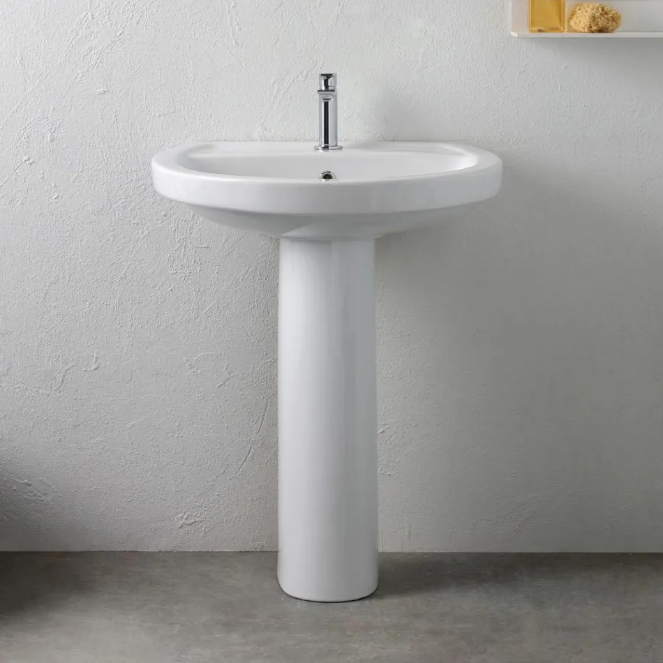 Lavatório de pedestal em cerâmica branca com design moderno e elegante - Sílica Viadurini