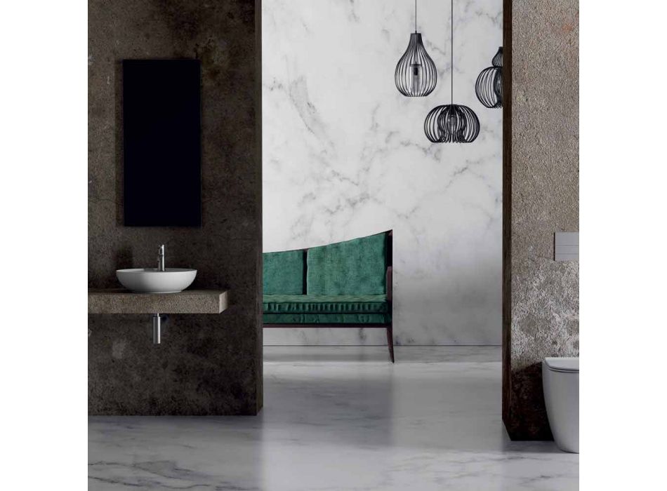 Lavatório Redondo de Bancada em Cerâmica Made in Italy para Banheiro - Omarance Viadurini
