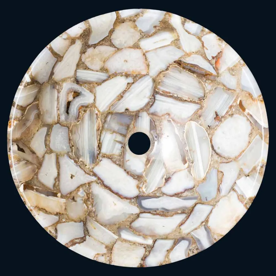 Lavatório redondo de pedra redonda da ágata de Mila, parte original Viadurini