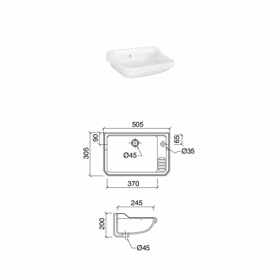 Lava-mãos suspenso em cerâmica de design clássico, fabricado na Itália - Nausica Viadurini
