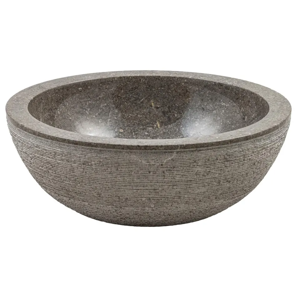 Pia circular de bancada em mármore artesanal, Bucine Viadurini