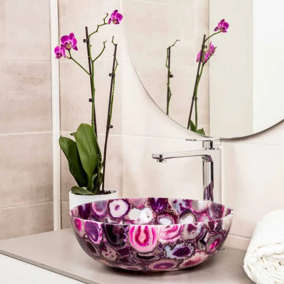 Pia de cozinha redonda de pedra de ágata - Buffalo Viadurini