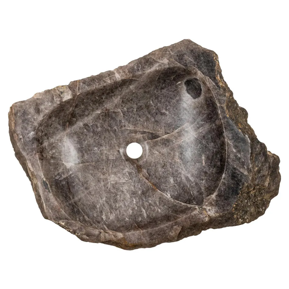 Lava-louça artesanal em pedra quartzo fumê, Vigasio Viadurini