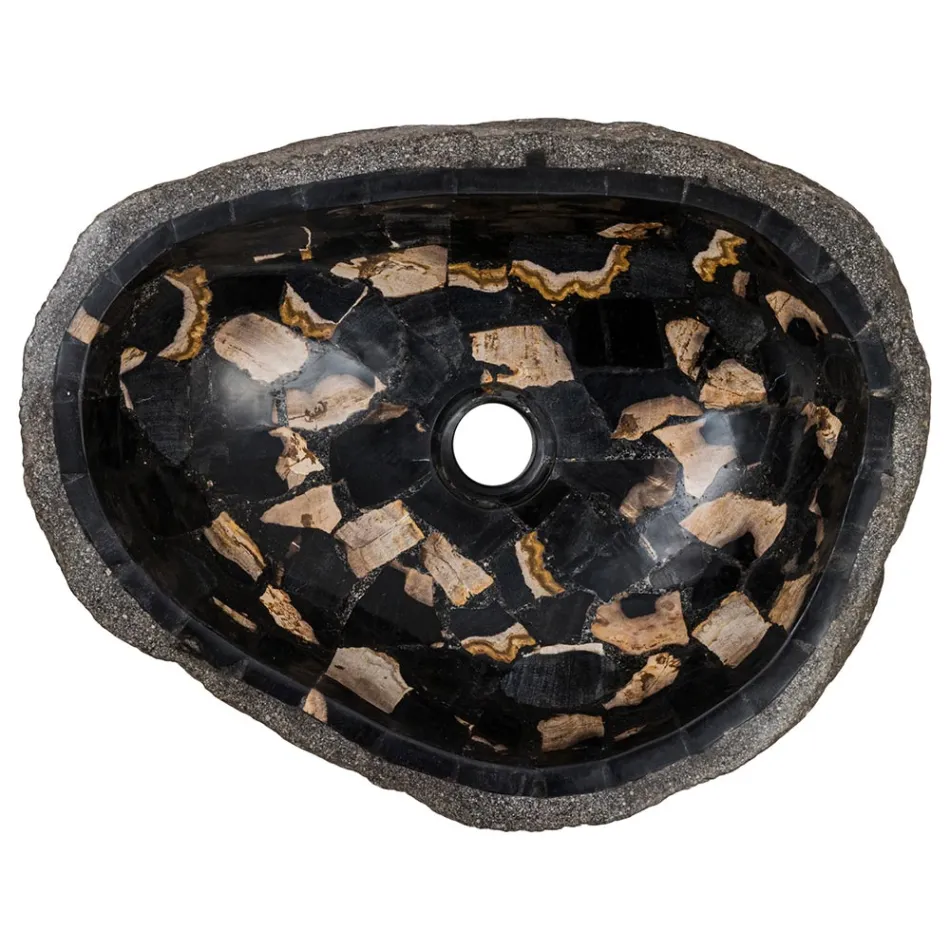 Pia de bancada feita à mão em pedra do rio, Palizzi Viadurini