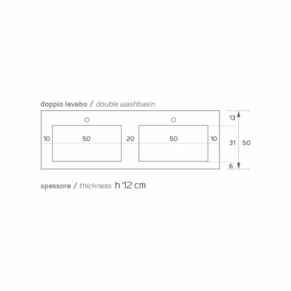 Dupla moderna pia suspensa em Luxolid feita na Itália, Ruffano Viadurini