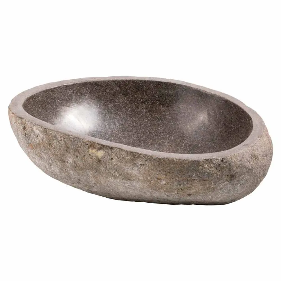Pia de bancada moderna em pedra de rio feita à mão, Buriasco Viadurini
