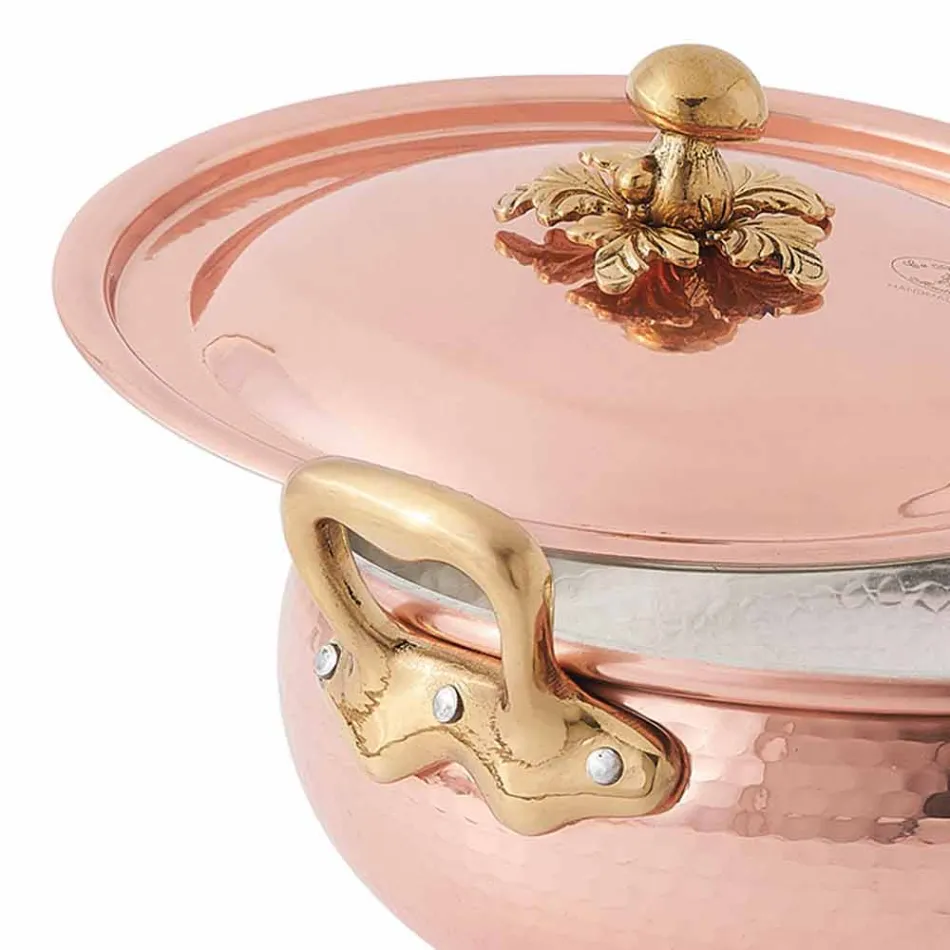 Panela de vegetais com tampa de cobre estanhado artesanal Fabricado na Itália 20 cm - Mariacarla Viadurini