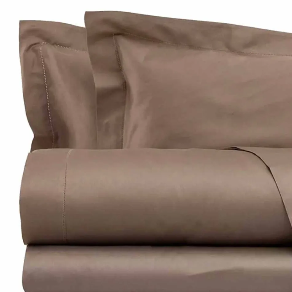 Conjunto de lençóis de algodão acetinado para cama de casal cor sólida - Freesia Viadurini