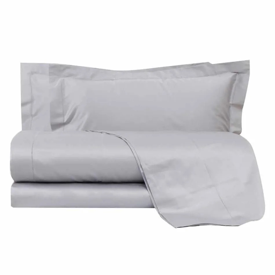 Folhas de cores sólidas completas em algodão acetinado para cama de casal - Hibiscus Viadurini