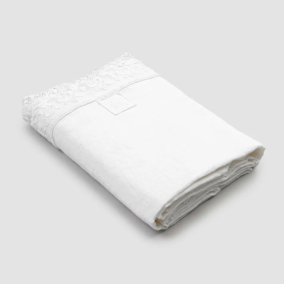 Lençol de Linho Branco de Alta Qualidade com Renda para Cama de Casal - Fiumana Viadurini